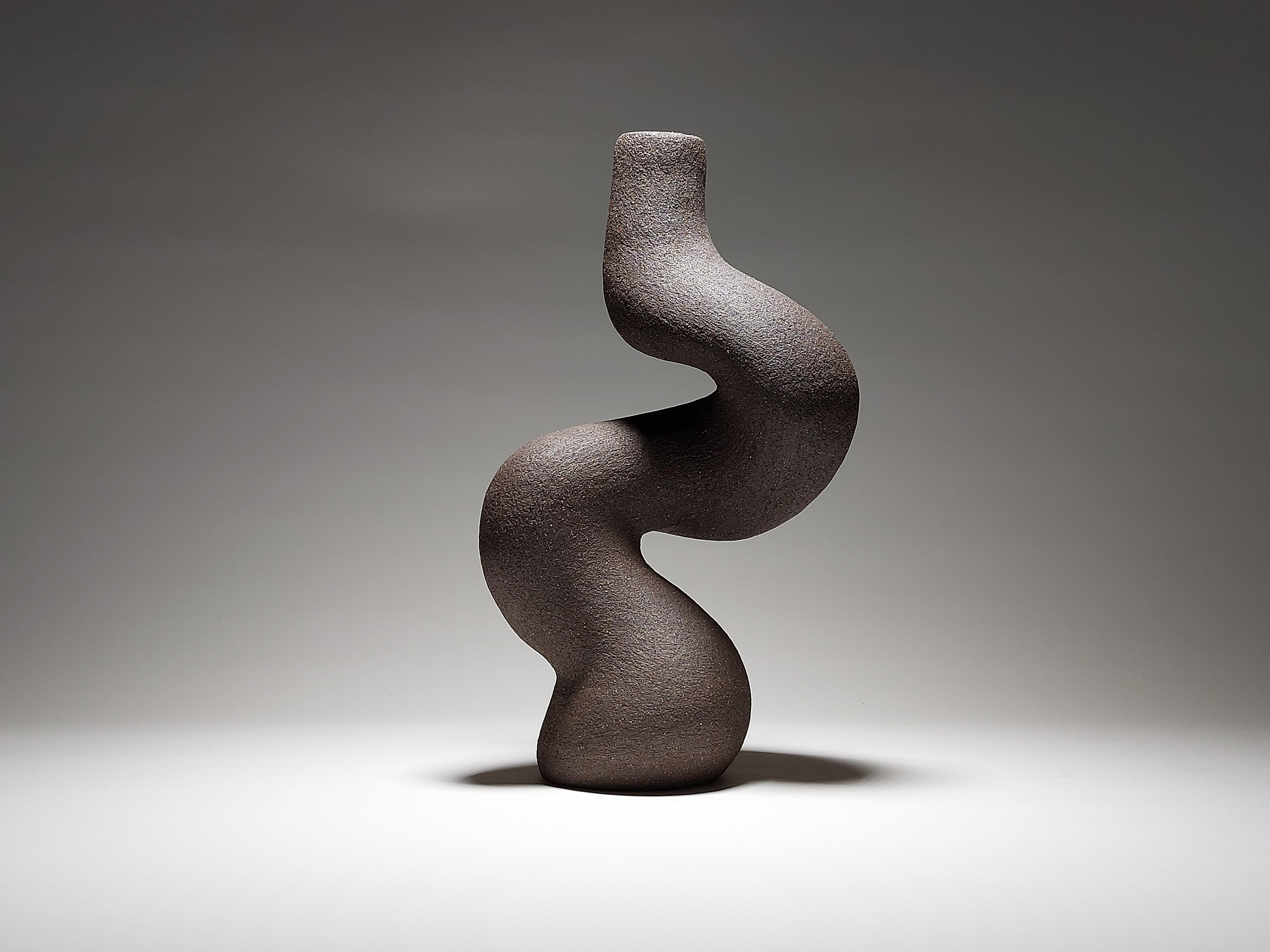British Contemporary Black Stoneware Ceramic Candlestick by Rachel Peters, In Stock. For Sale