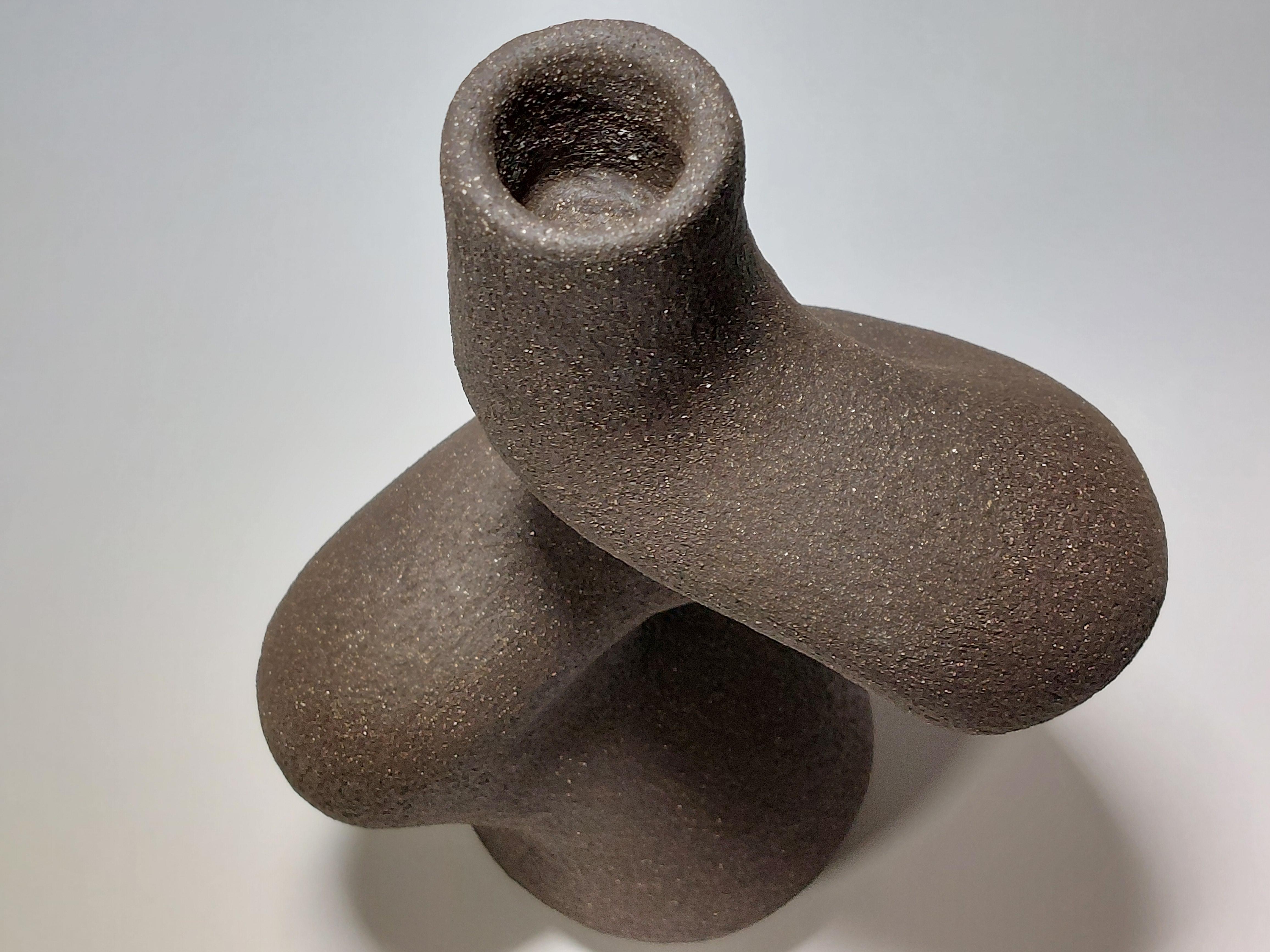 Unglazed Contemporary Black Stoneware Ceramic Candlestick by Rachel Peters, In Stock. For Sale