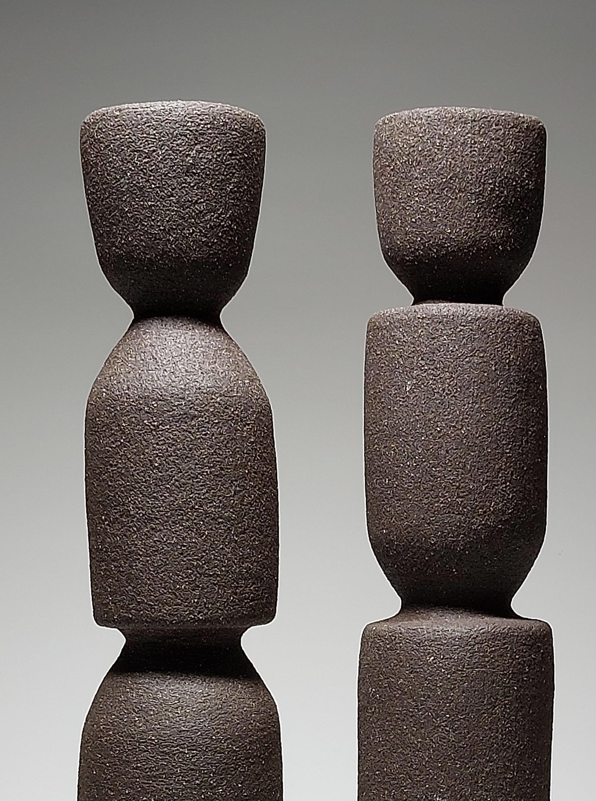 Scandinavian Modern Contemporary Black Stoneware Ceramic Candlesticks by Rachel Peters, In Stock. For Sale