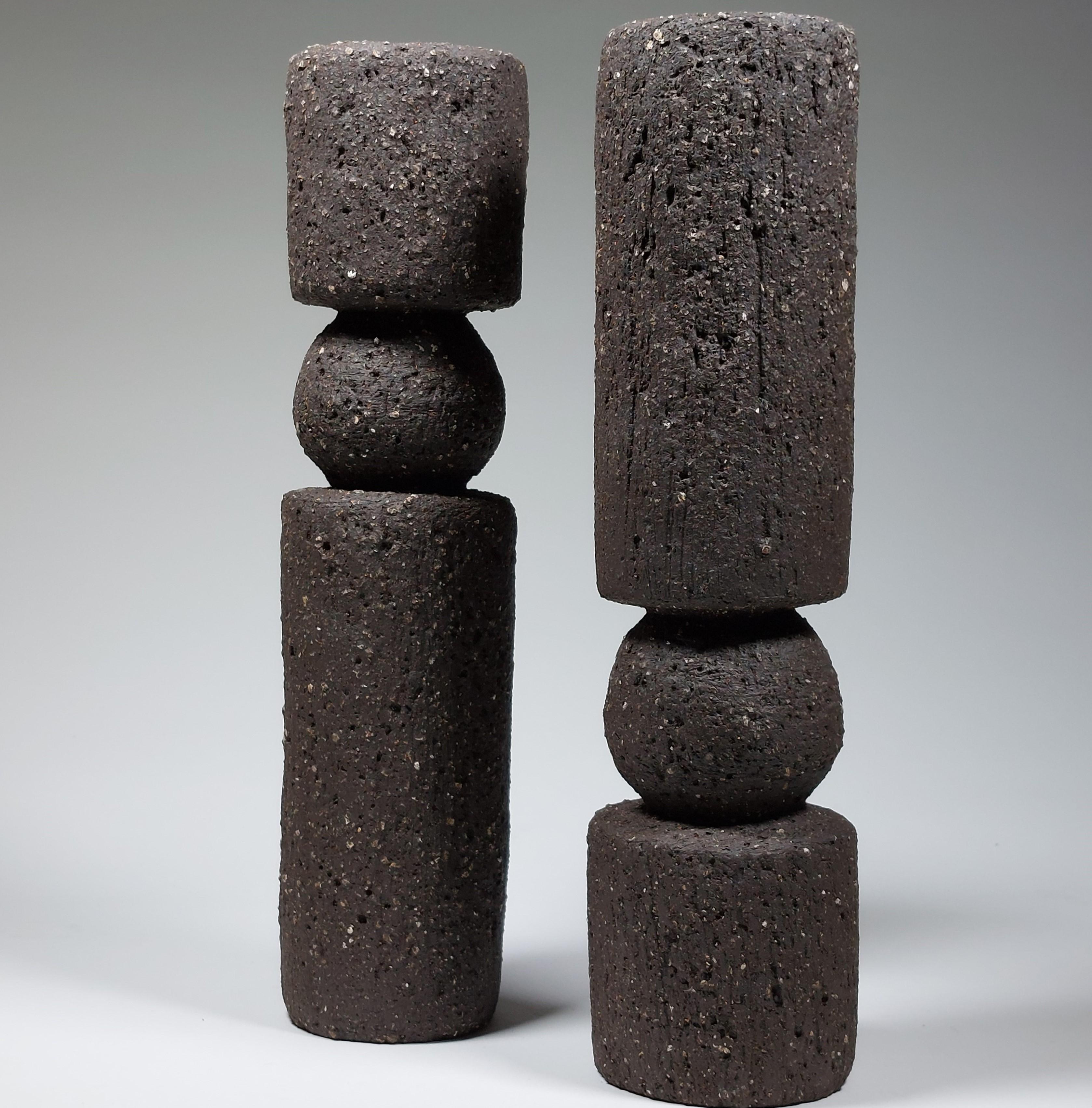 Scandinave moderne Contemporary Black Stoneware Ceramic Candlesks by Rachel Peters, En stock. en vente