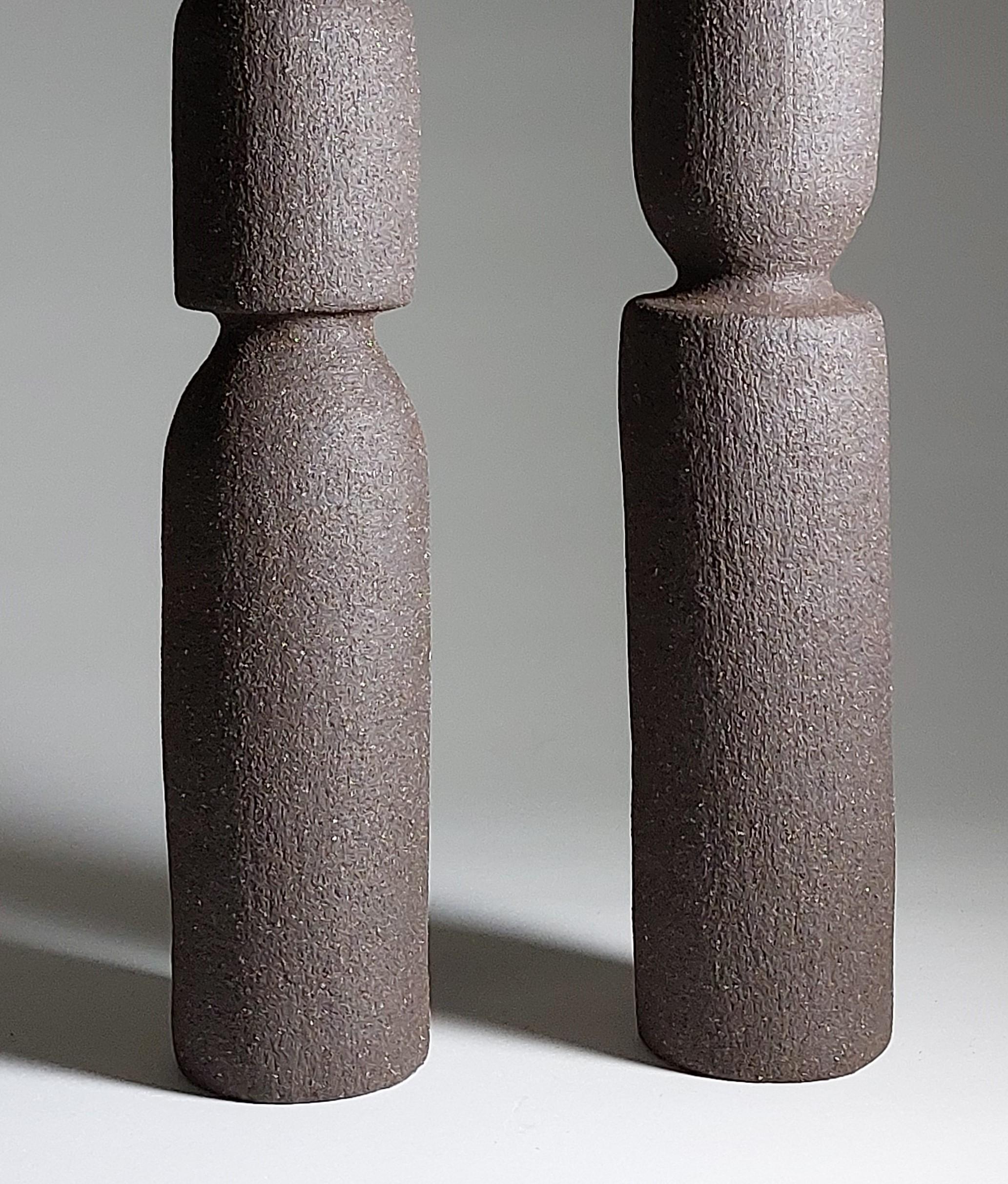 British Contemporary Black Stoneware Ceramic Candlesticks by Rachel Peters, In Stock. For Sale