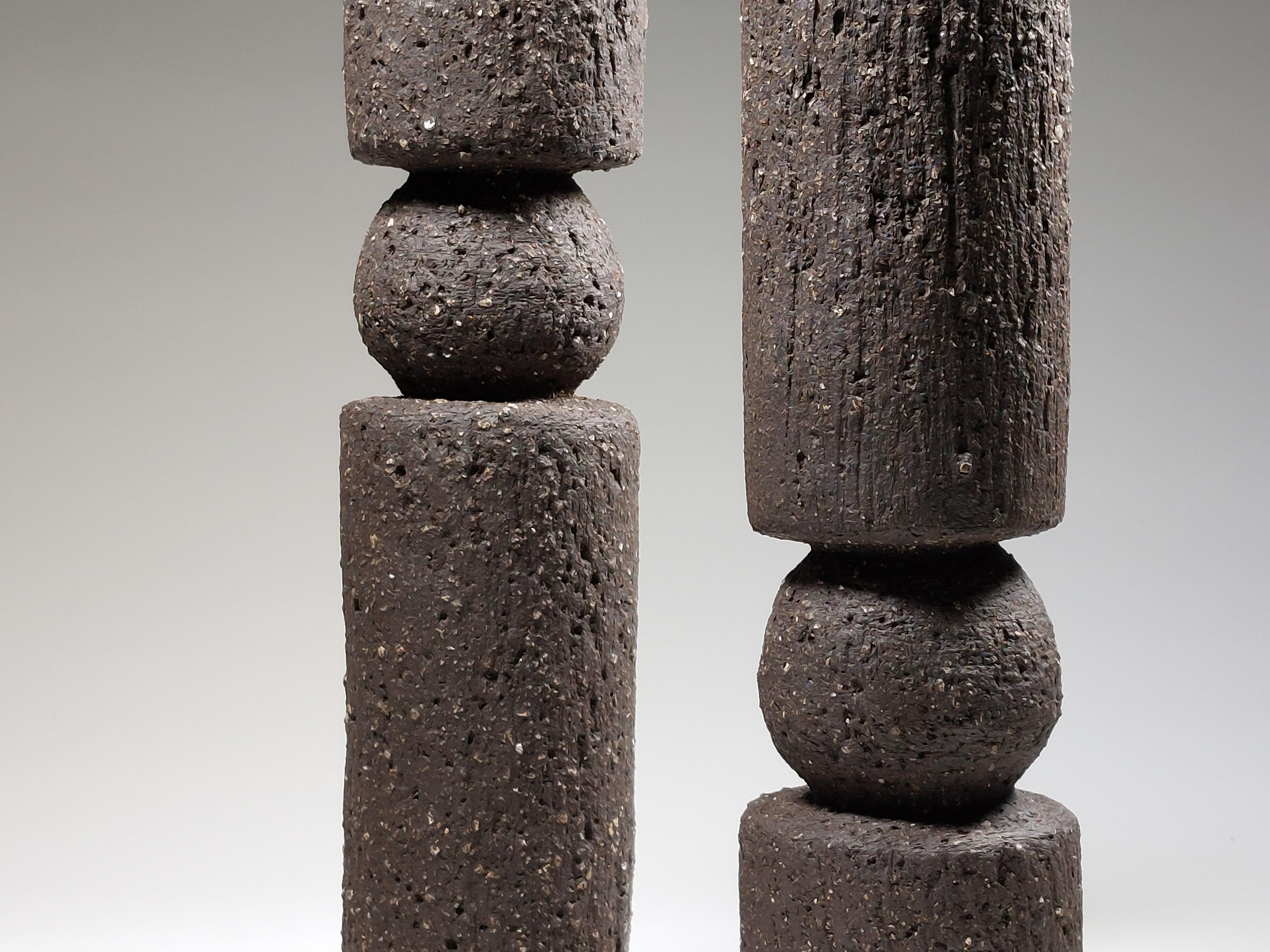 Britannique Contemporary Black Stoneware Ceramic Candlesks by Rachel Peters, En stock. en vente