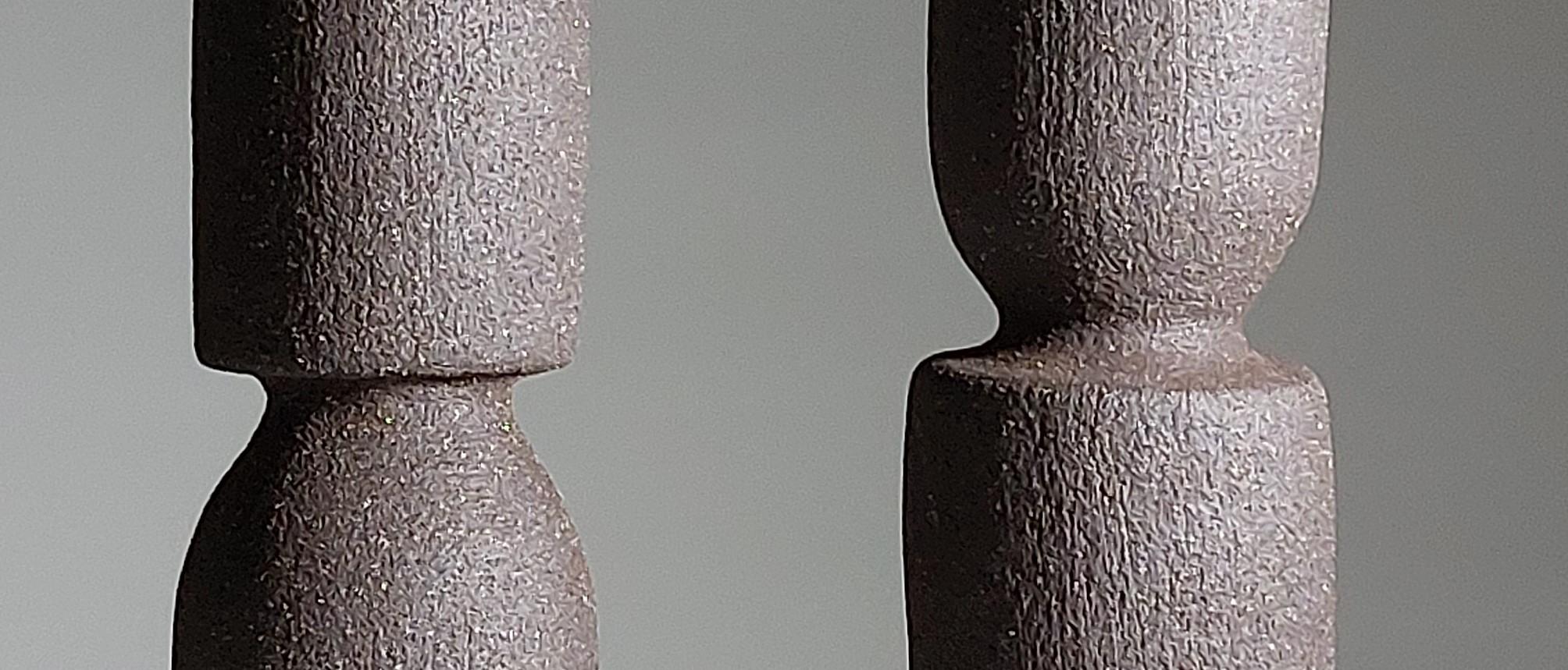 Unglazed Contemporary Black Stoneware Ceramic Candlesticks by Rachel Peters, In Stock. For Sale