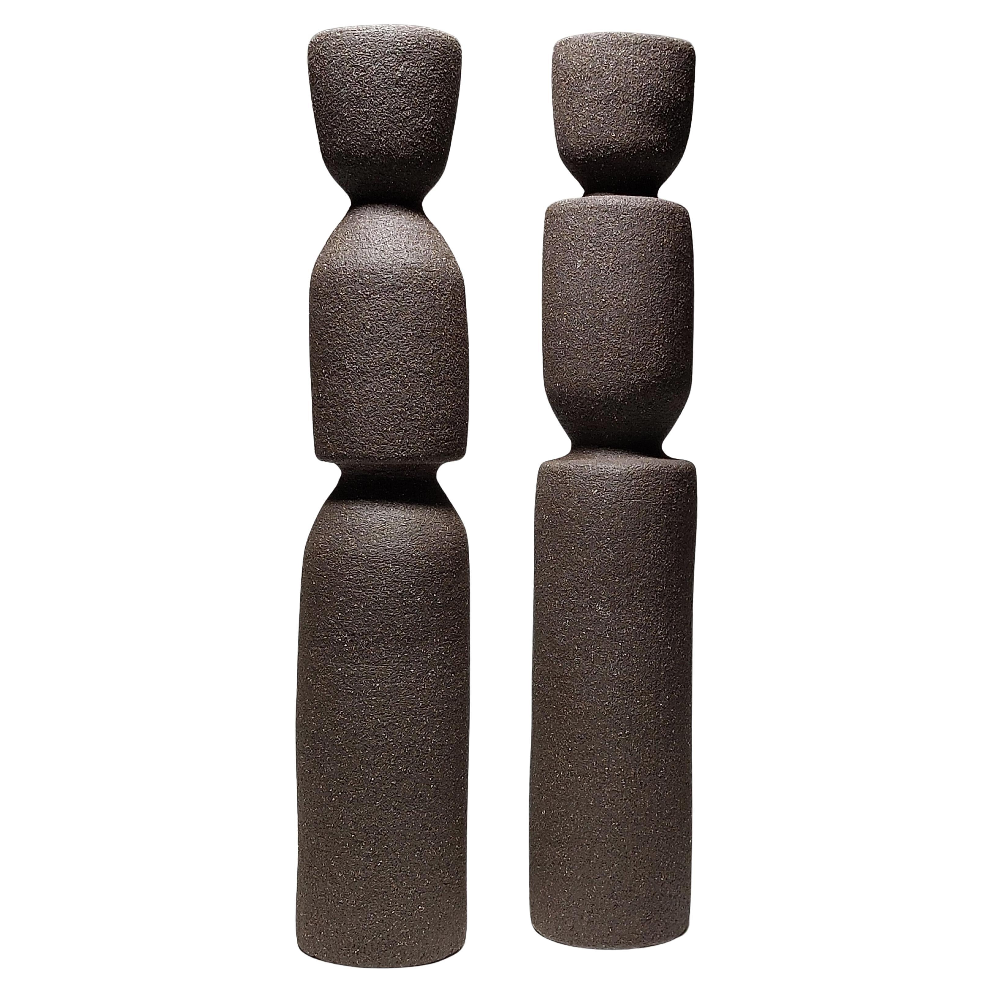 Contemporary Black Stoneware Ceramic Candlesticks by Rachel Peters, Vorrätig.