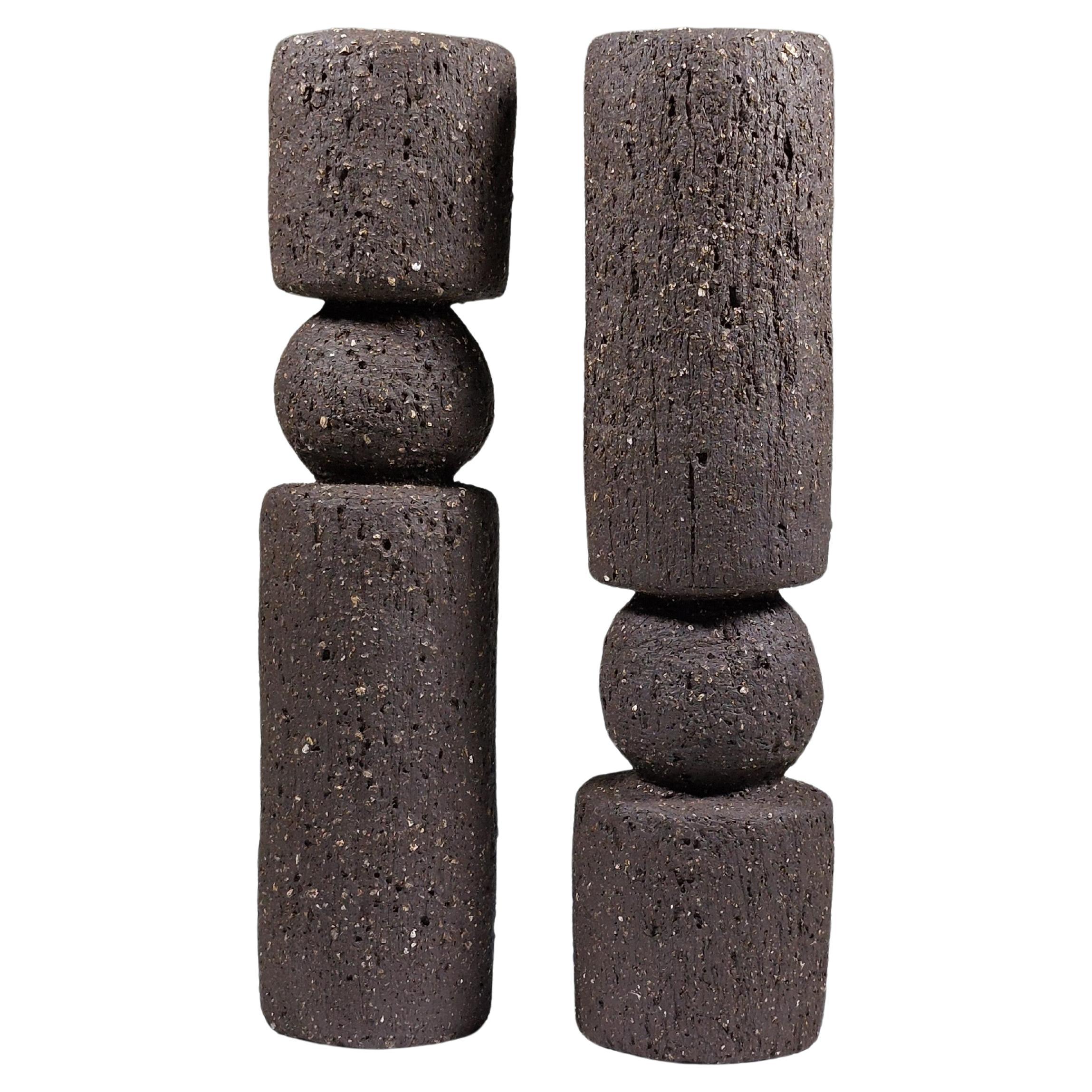 Contemporary Black Stoneware Ceramic Candlesks by Rachel Peters, En stock. en vente