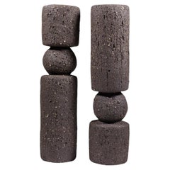 Contemporary Black Stoneware Ceramic Candlesticks by Rachel Peters, En Stock.