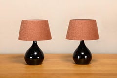 Scandinavian Modern Ceramic dark brown glazed Table Lamps, Denmark 1960s