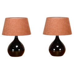 Scandinavian Modern Ceramic dark brown glazed Table Lamps, Denmark 1960s