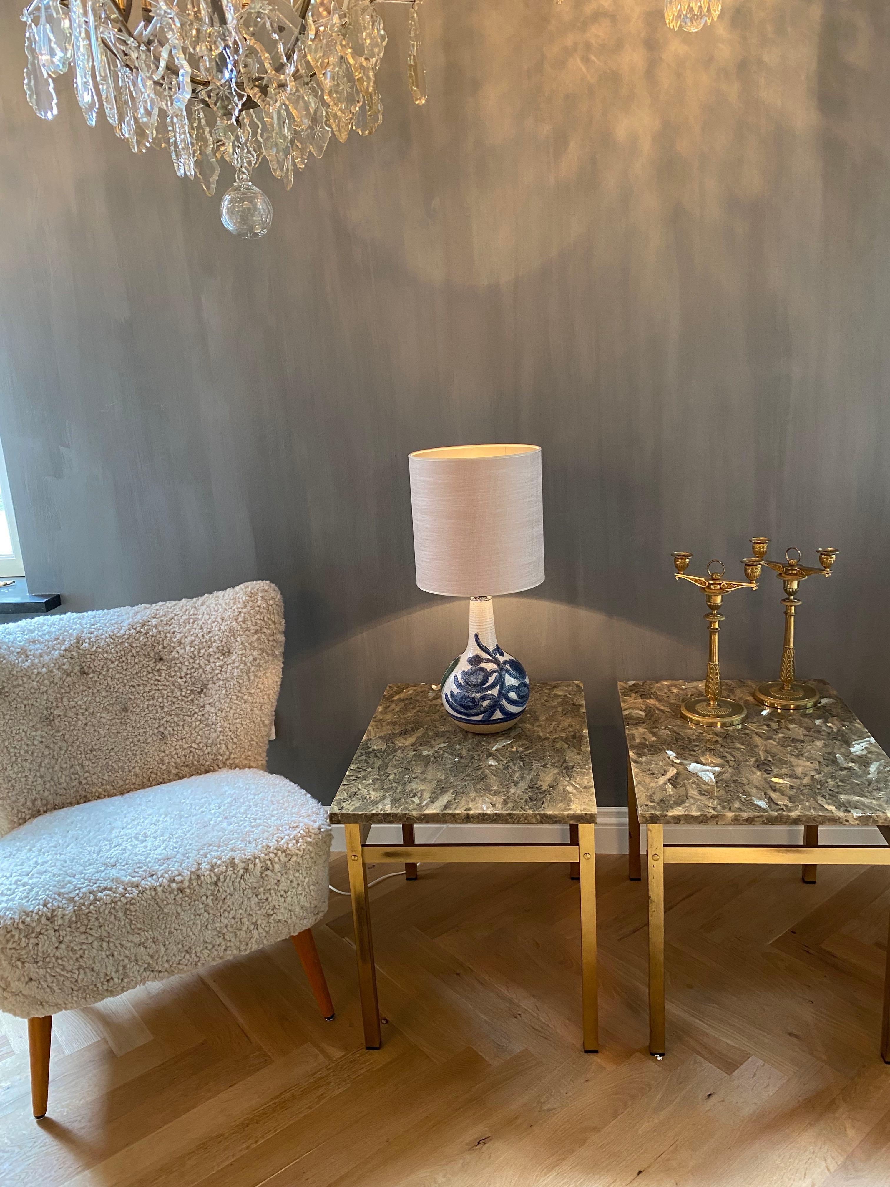 Céramique Lampe de table moderne scandinave émaillée en céramique bleu vert par Soholm en vente