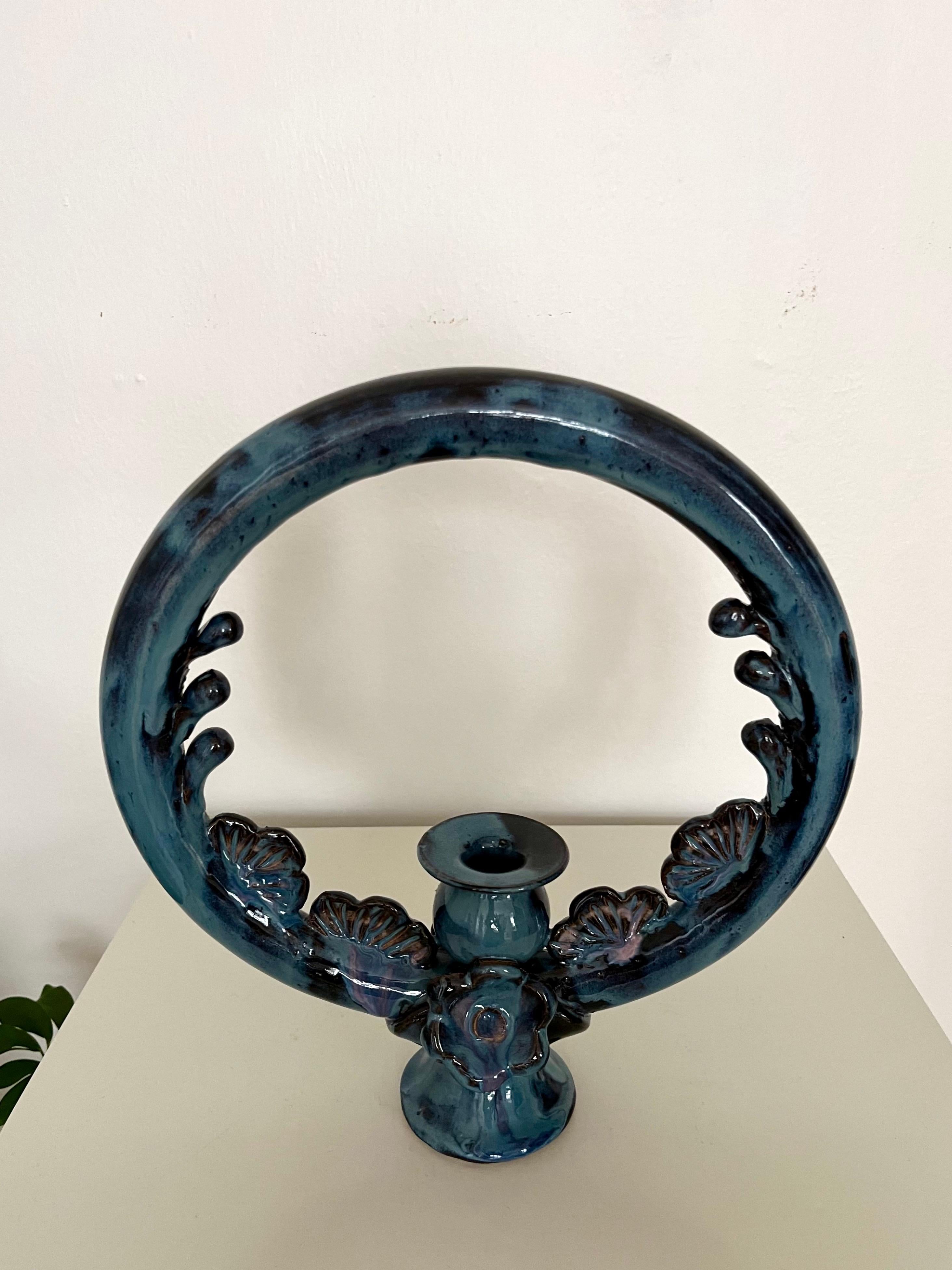 Fait main The Modern Scandinavian Ceramic Ring Candle Holder, Kirsten Clemann, Danemark, années 1970 en vente
