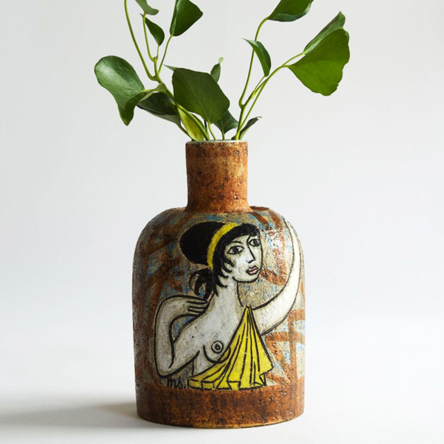 Scandinavian Modern Ceramic Vase signed by Mari Simmulson for Uppsala Ekeby 1950 In Excellent Condition In Stockholm, SE