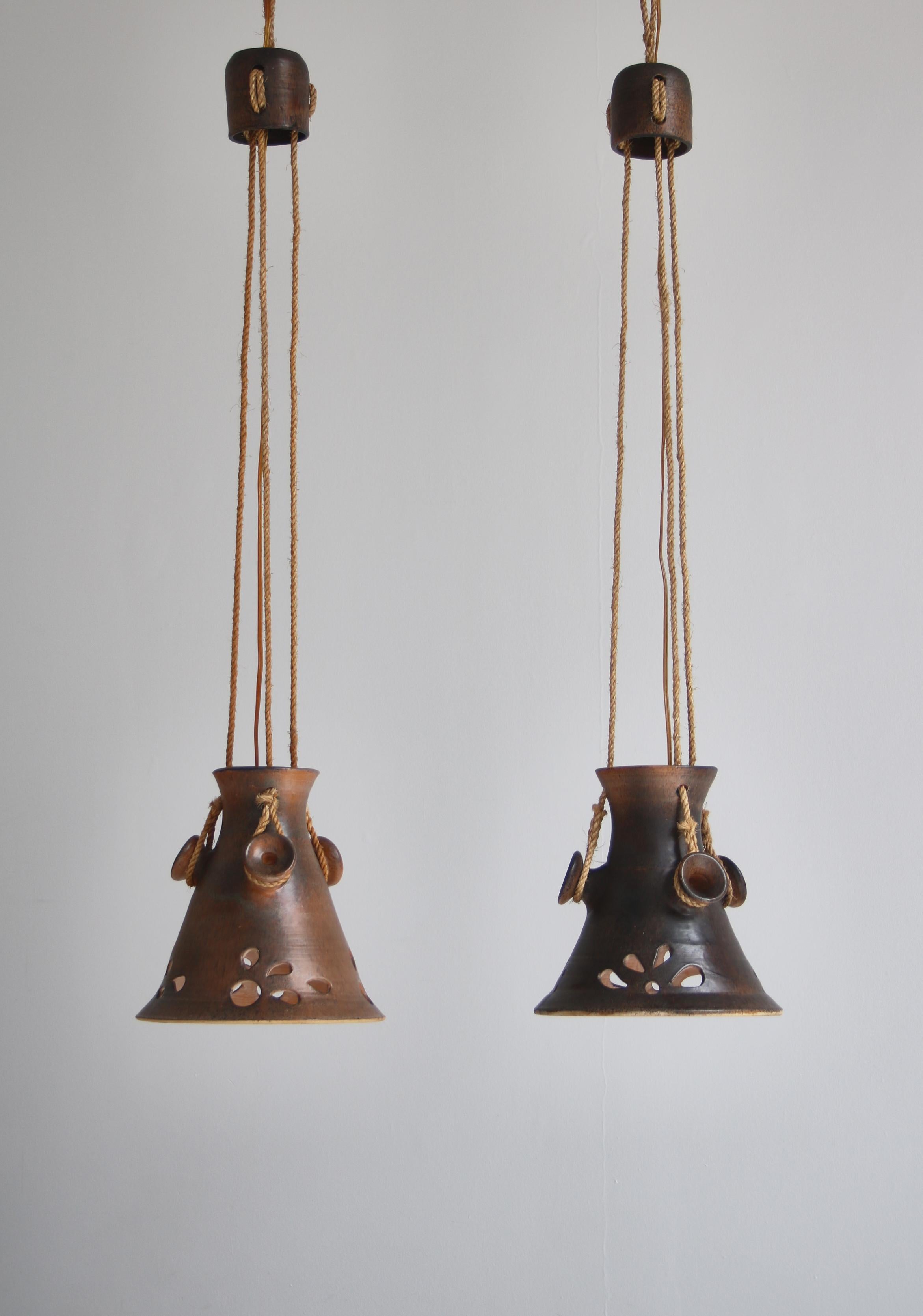 Scandinavian Modern Ceramics Pendants in Earth Colored Glazing, 1960s, Denmark In Good Condition For Sale In Odense, DK