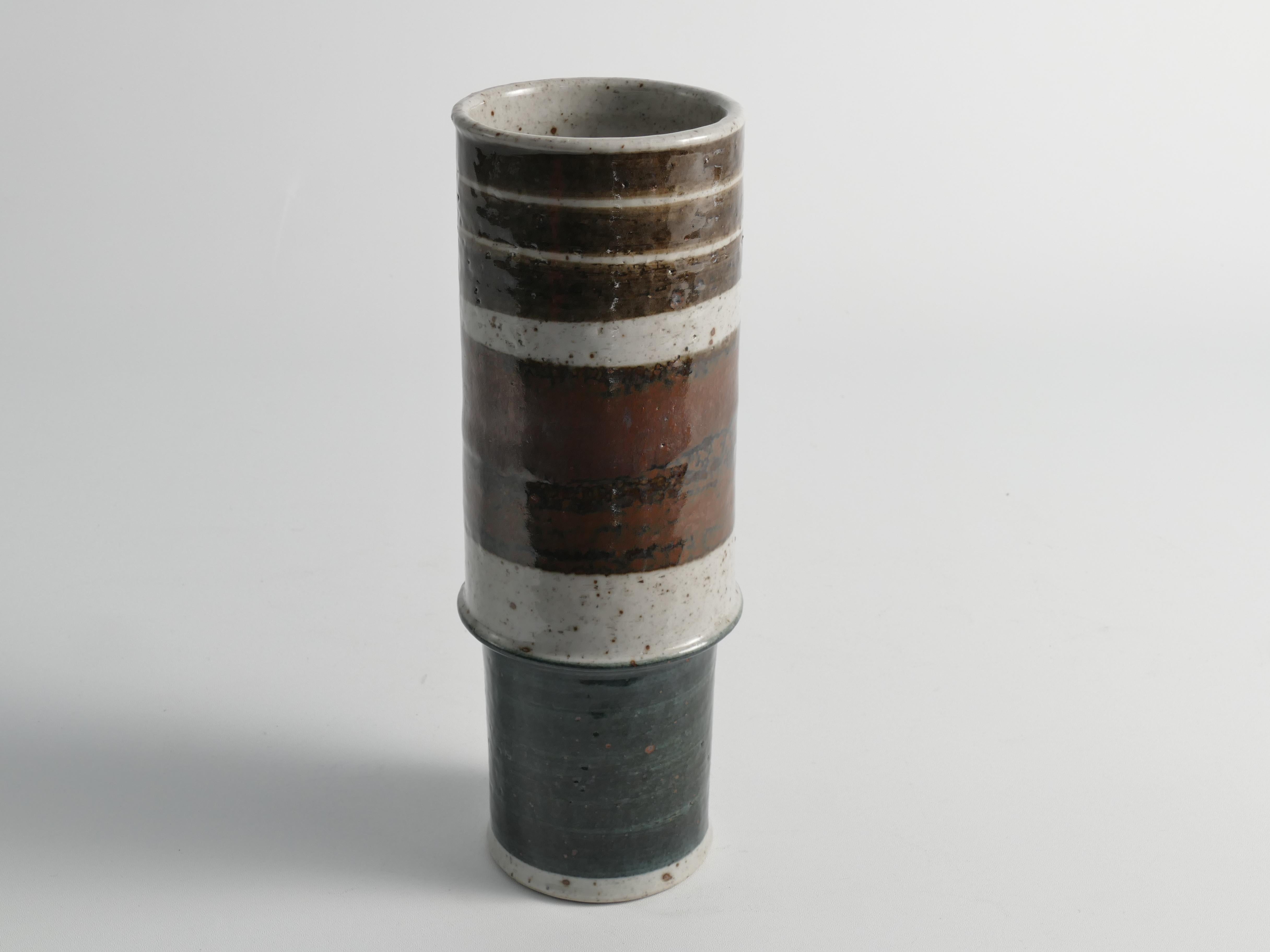 Brutalist Scandinavian Modern Chamotte Stoneware Vase by Inger Persson for Rörstrand, 1960 For Sale