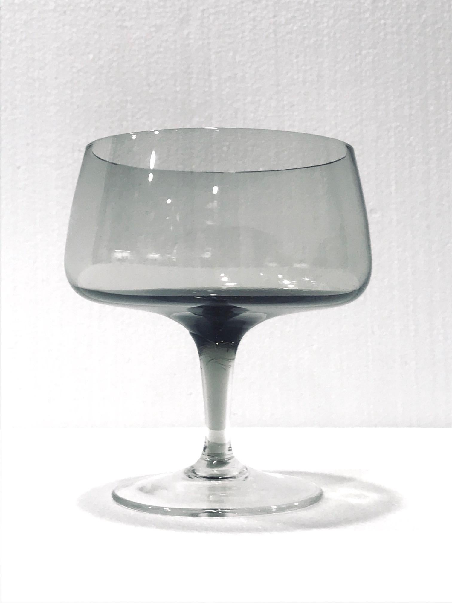 Swedish Scandinavian Modern Champagne Glasses in Smoked Grey, Set of Seven, circa 1960s