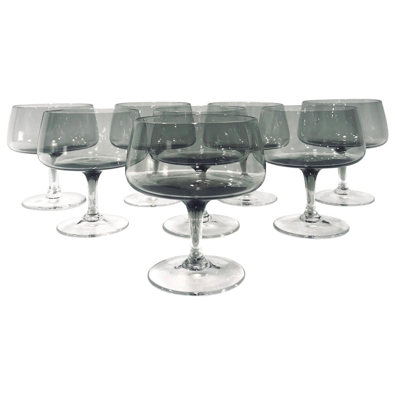 Scandinavian Modern Champagne Glasses in Smoked Grey, Set of Seven, circa 1960s