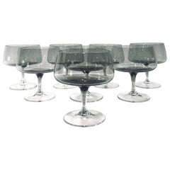 Retro Scandinavian Modern Champagne Glasses in Smoked Grey, Set of Seven, circa 1960s