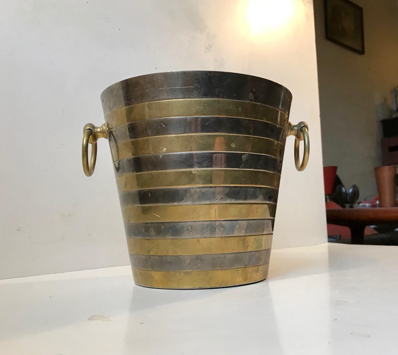 Mid-Century Modern Scandinavian Modern Champagne Ice Bucket in Brass and Silver Plate, 1960s