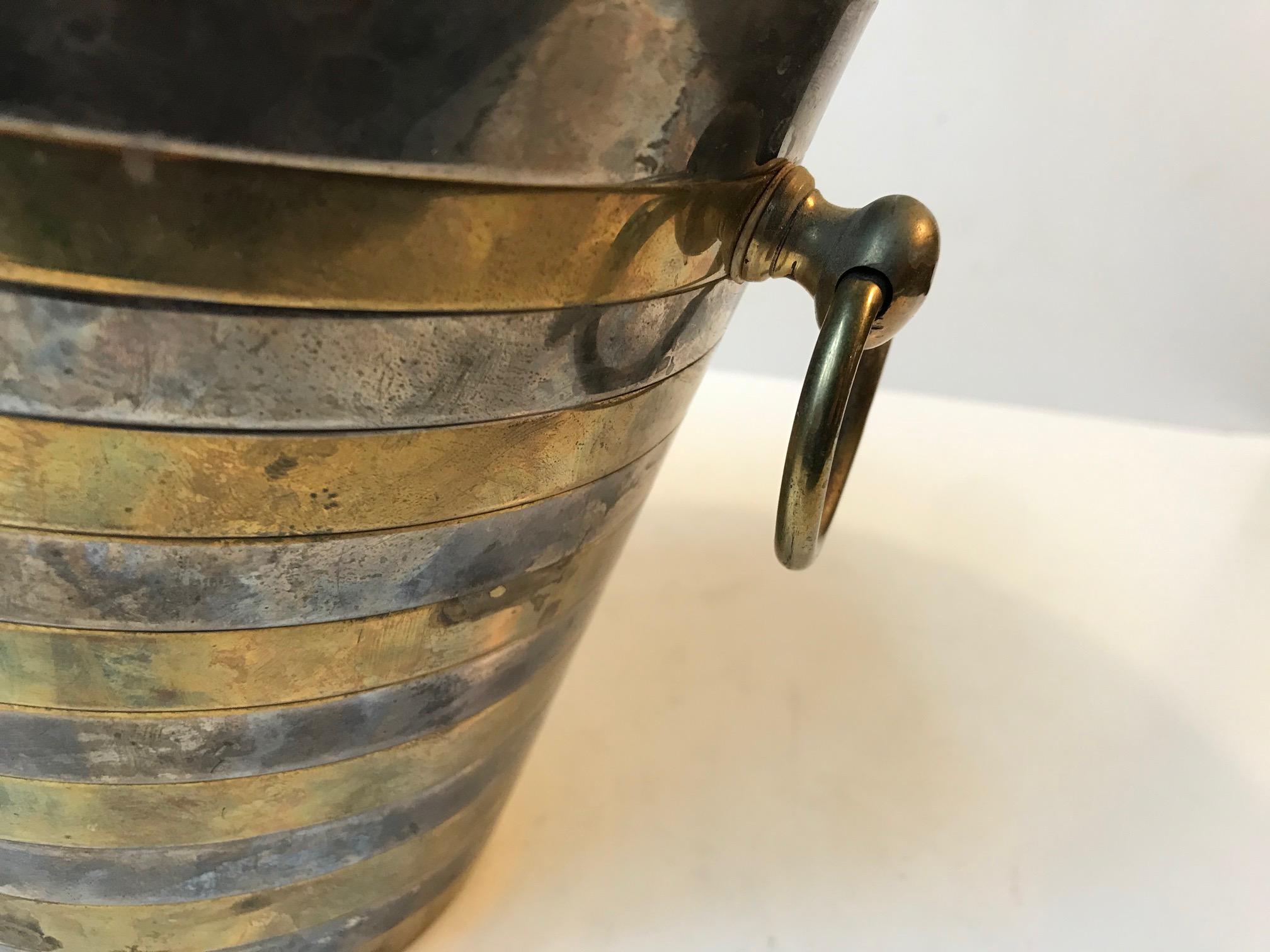 Scandinavian Modern Champagne Ice Bucket in Brass and Silver Plate, 1960s In Good Condition In Esbjerg, DK