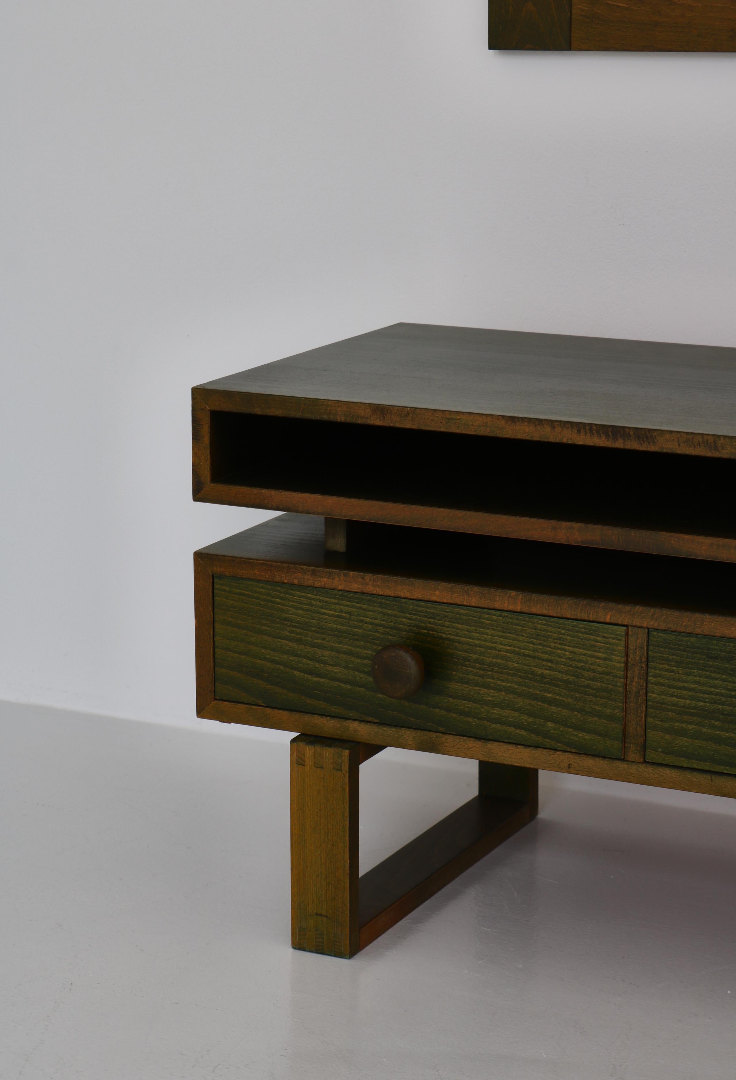 Scandinavian Modern Chest & Mirror in Green Stained Pinewood, Denmark, 1970s For Sale 6