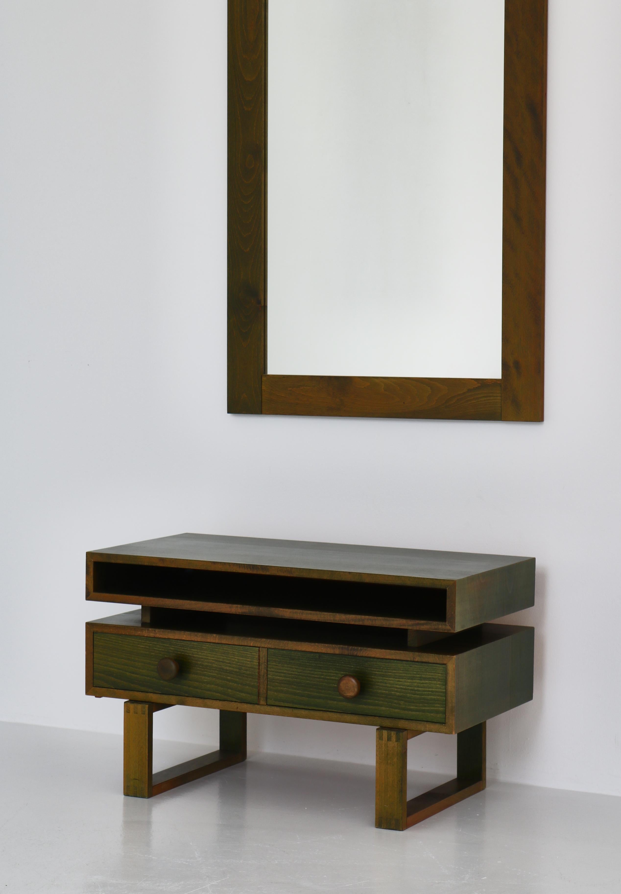 Scandinavian Modern Chest & Mirror in Green Stained Pinewood, Denmark, 1970s For Sale 9