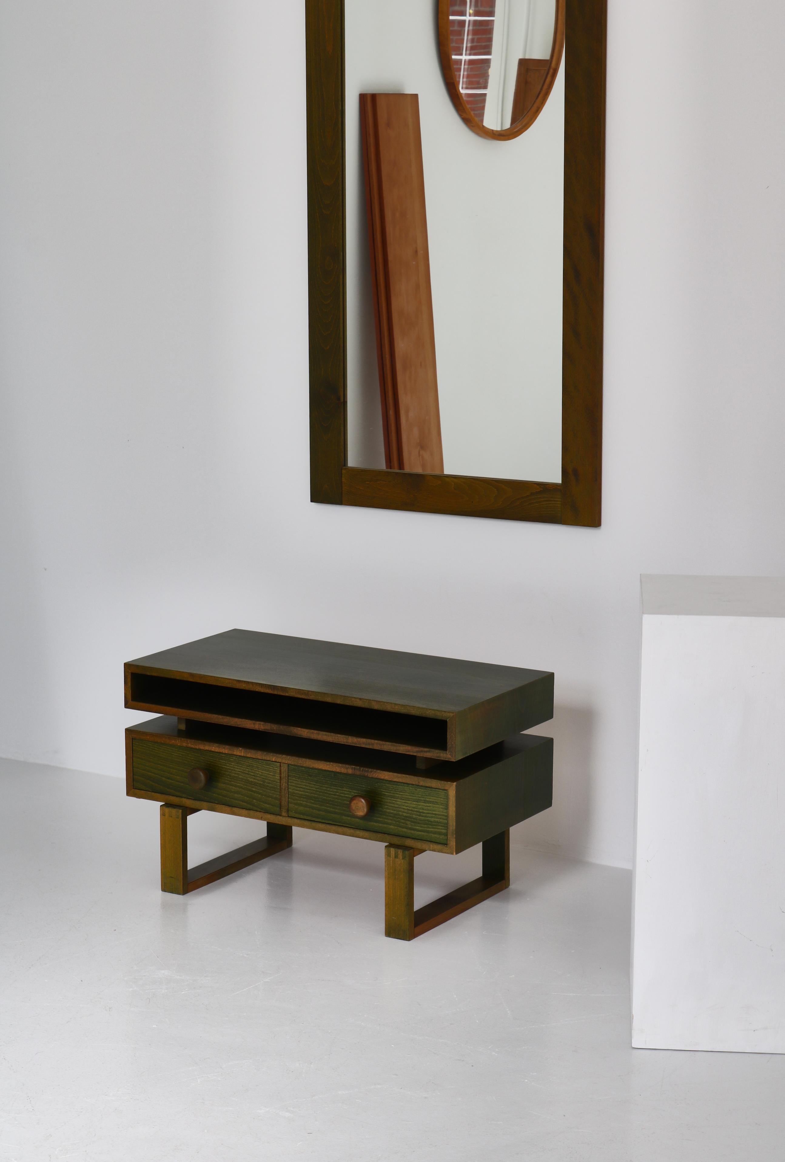 Scandinavian Modern Chest & Mirror in Green Stained Pinewood, Denmark, 1970s In Good Condition For Sale In Odense, DK