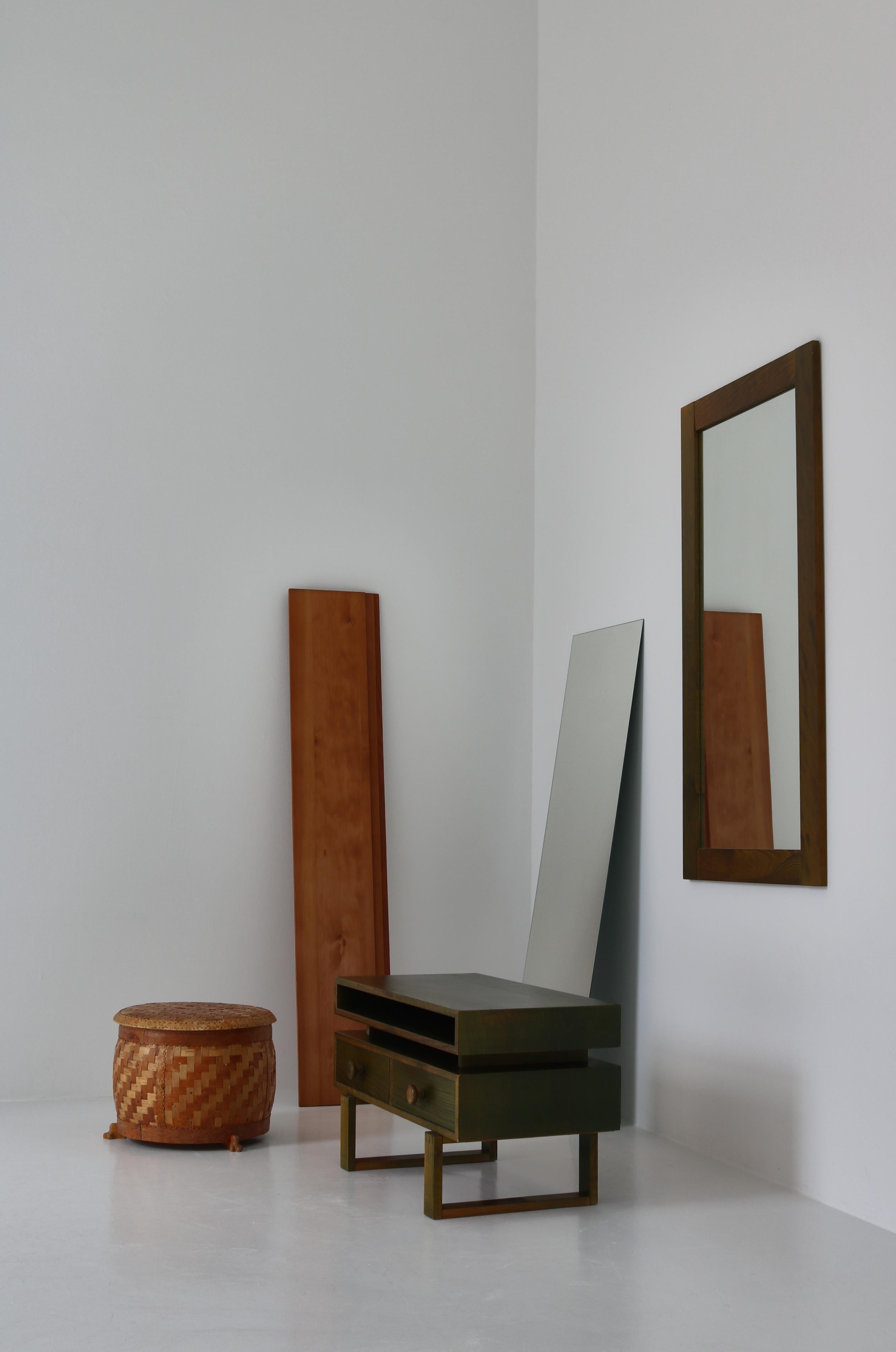 Scandinavian Modern Chest & Mirror in Green Stained Pinewood, Denmark, 1970s For Sale 1