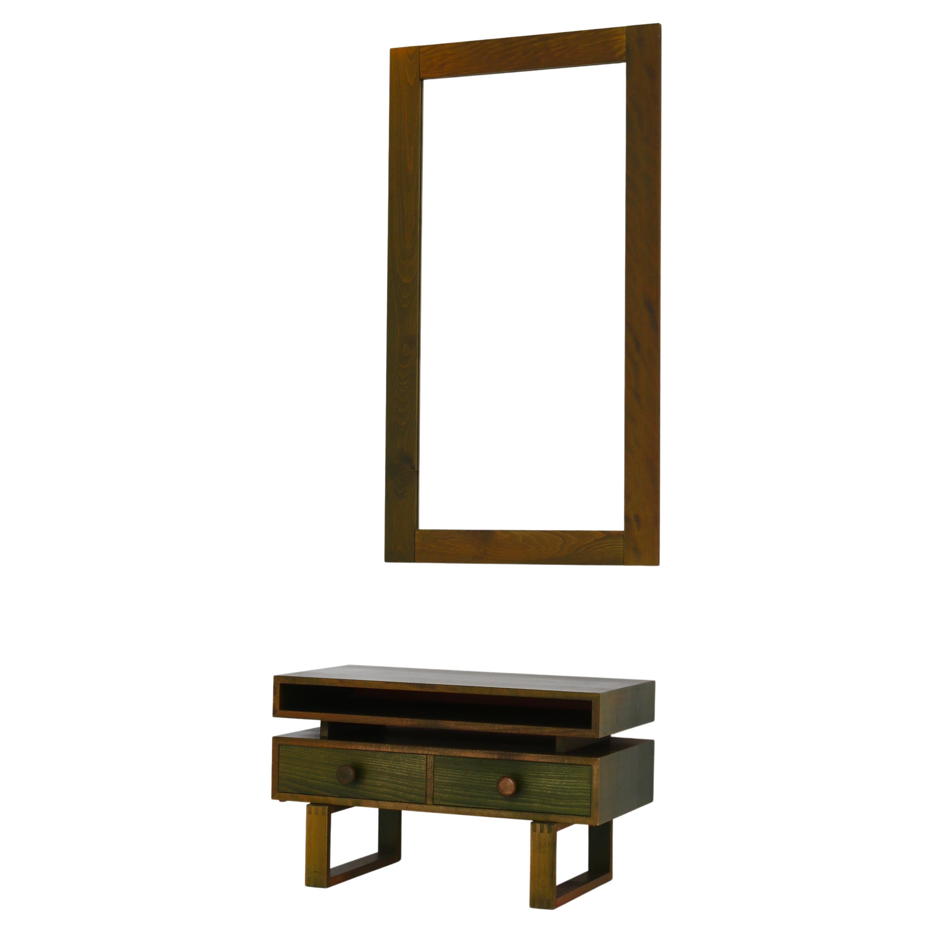 Scandinavian Modern Chest & Mirror in Green Stained Pinewood, Denmark, 1970s