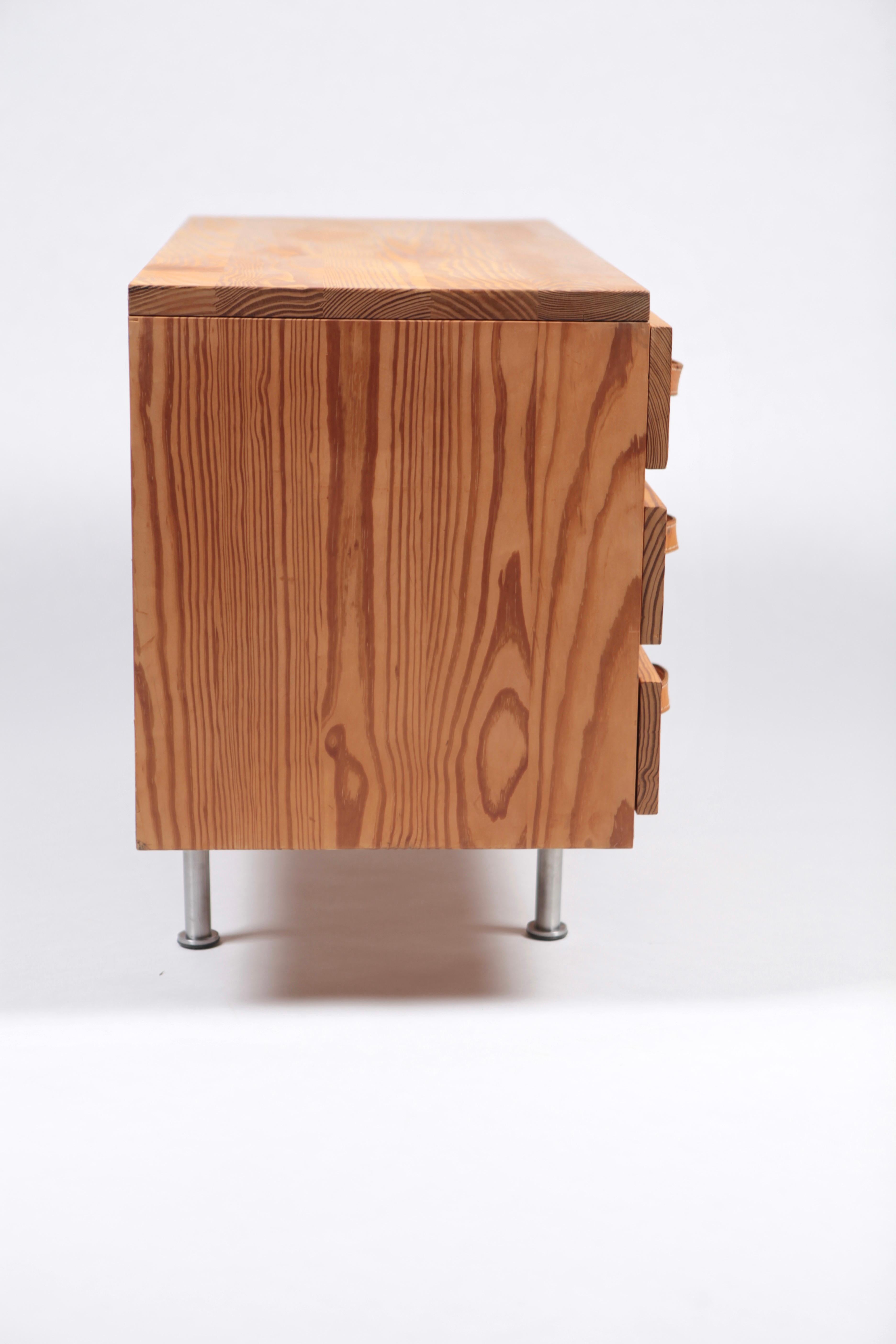 Scandinavian Modern Chest of Drawers, Pine & Leather, Sweden, 1970s 4