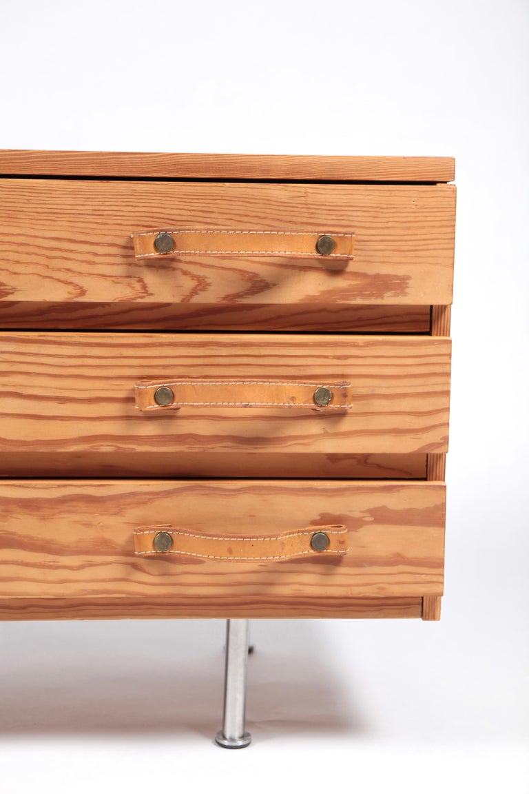 Scandinavian Modern Chest of Drawers, Pine and Leather, Sweden, 1970s For  Sale at 1stDibs