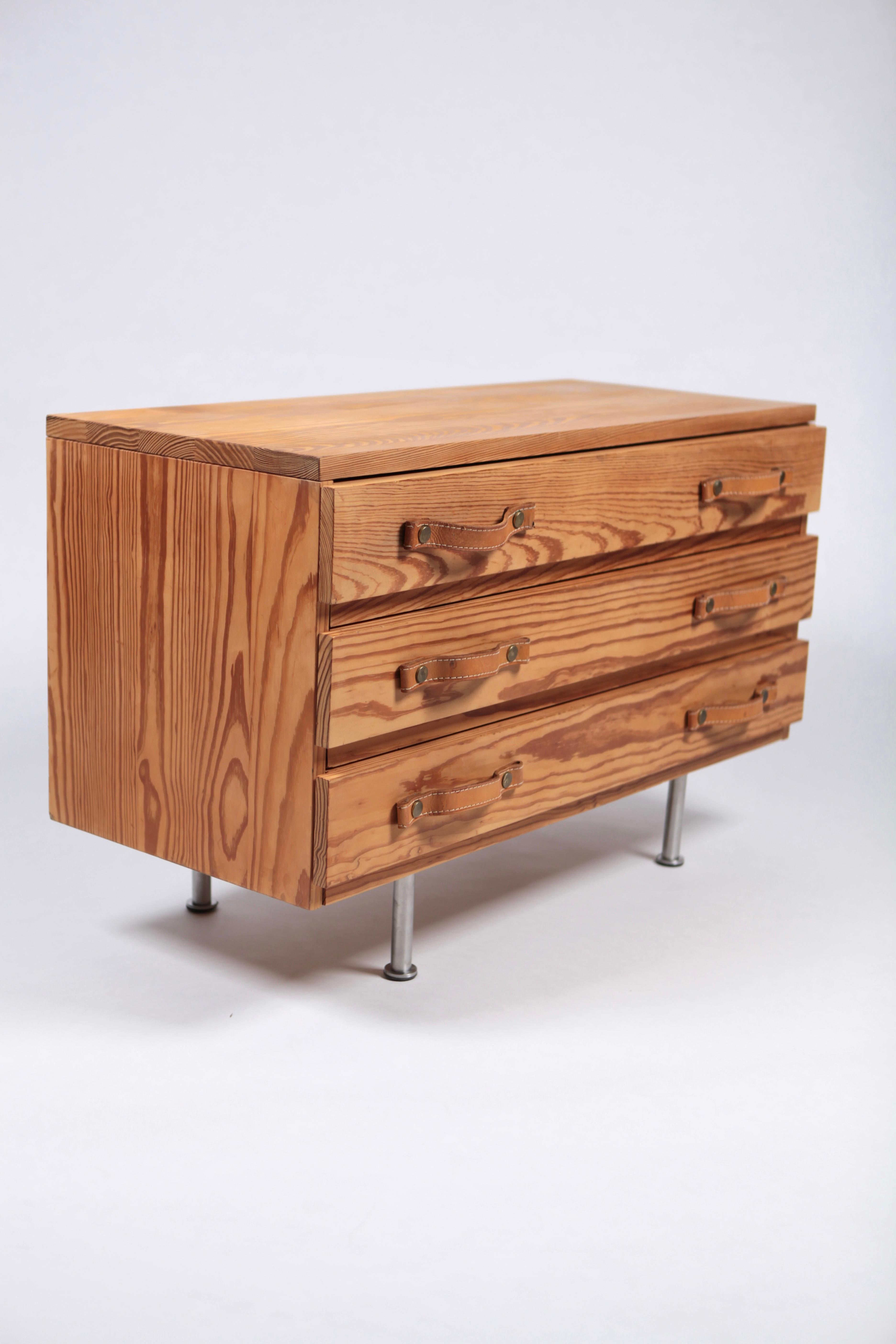 Scandinavian Modern Chest of Drawers, Pine & Leather, Sweden, 1970s 2