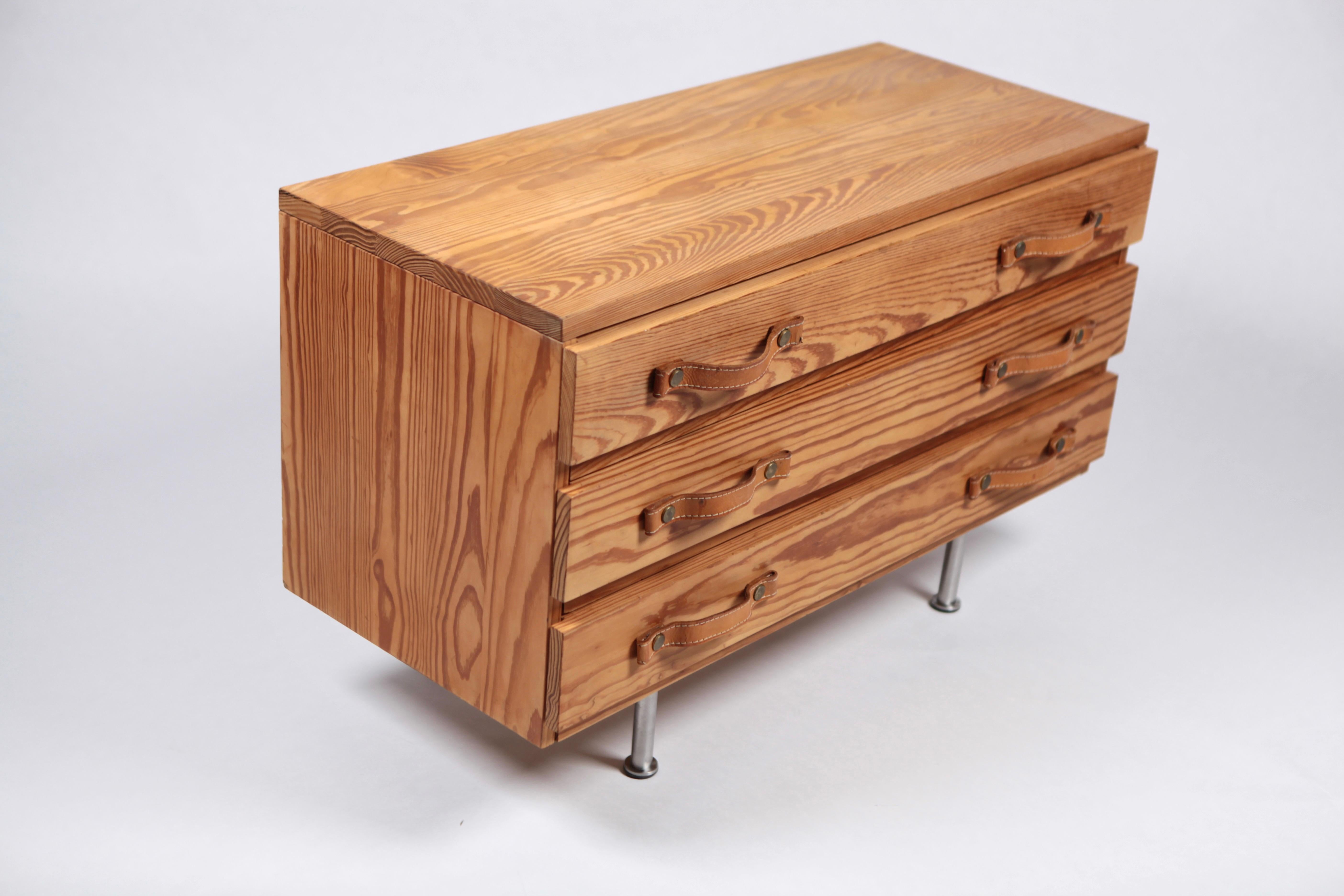 Scandinavian Modern Chest of Drawers, Pine & Leather, Sweden, 1970s 3