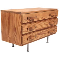 Scandinavian Modern Chest of Drawers, Pine & Leather, Sweden, 1970s
