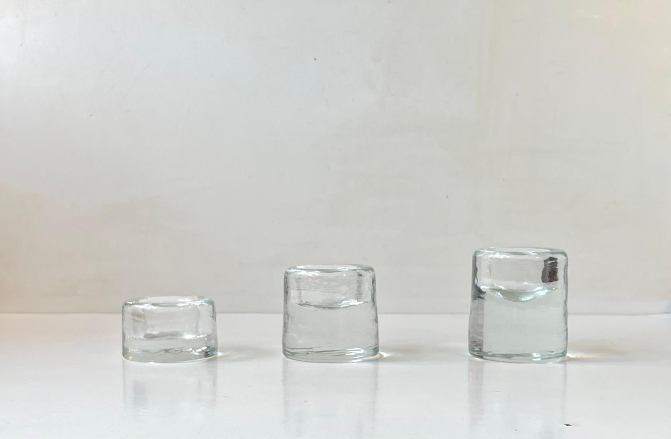 Danish Scandinavian Modern Chimney Ice Glass Candleholders For Sale