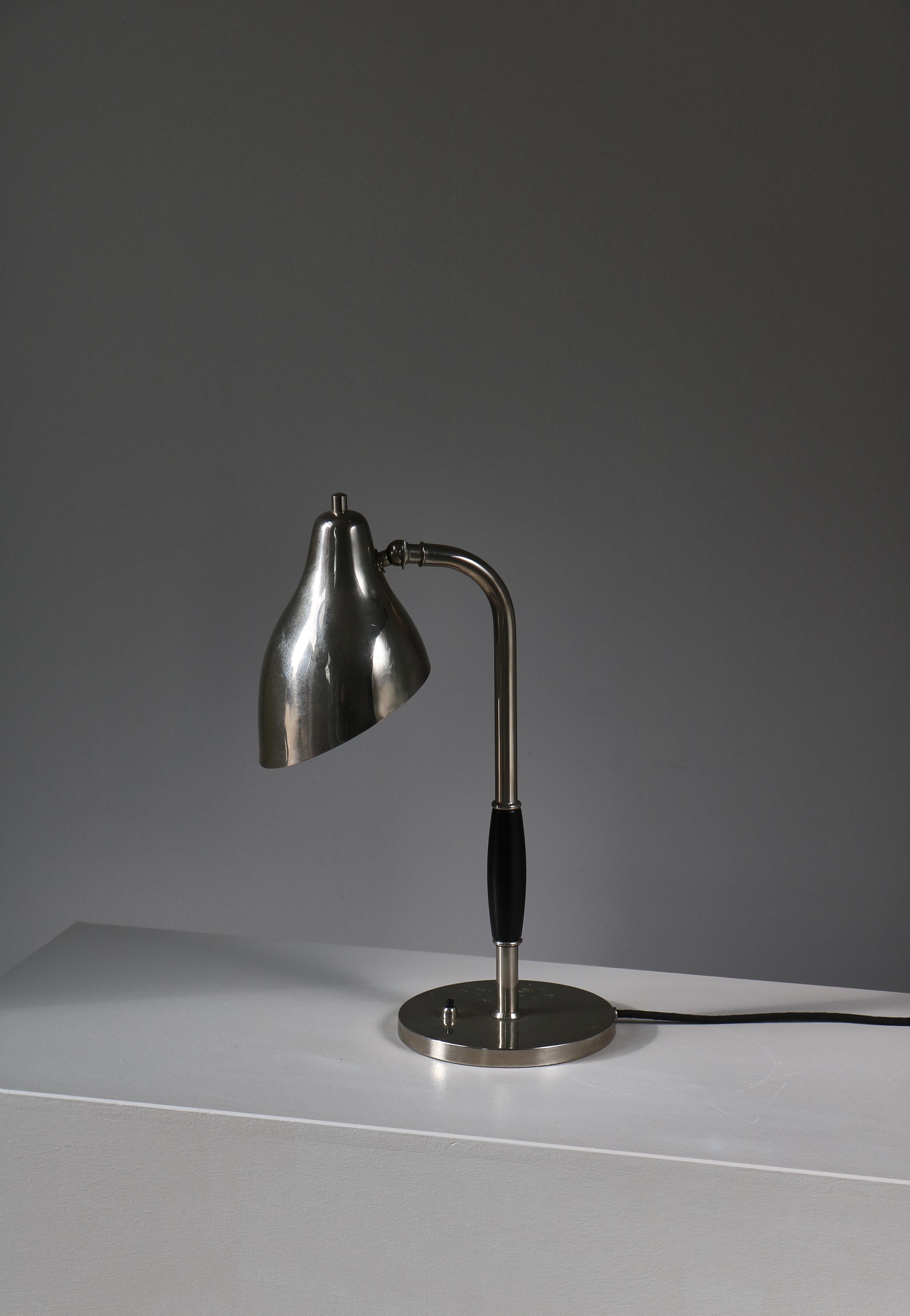 Danish Scandinavian Modern Chromed Table Lamp by Vilhelm Lauritzen, 1940s For Sale