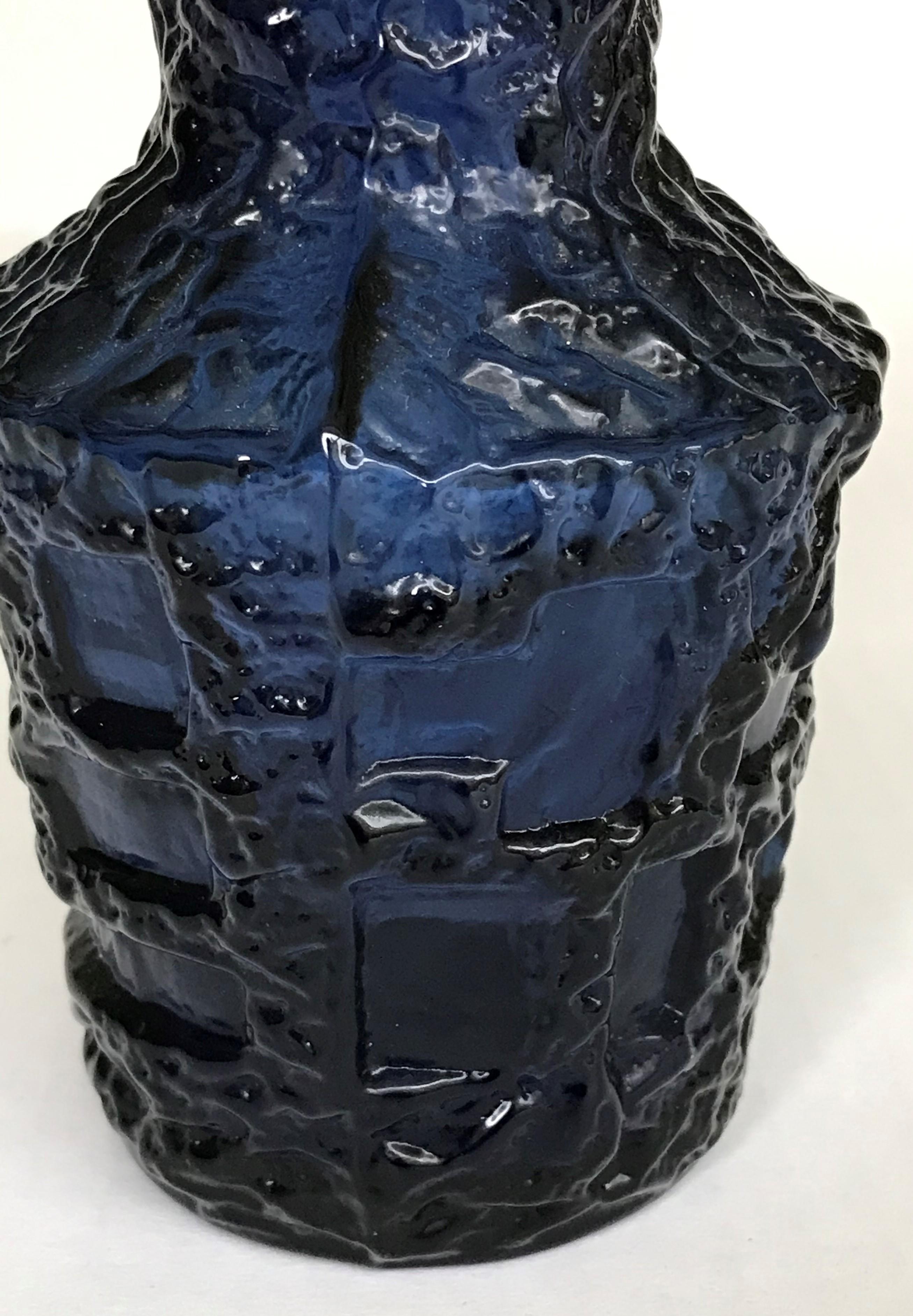 Art Glass Scandinavian Modern Cobalt Blue Brutalist Vase, Göte Augustsson Ruda Sweden 1960