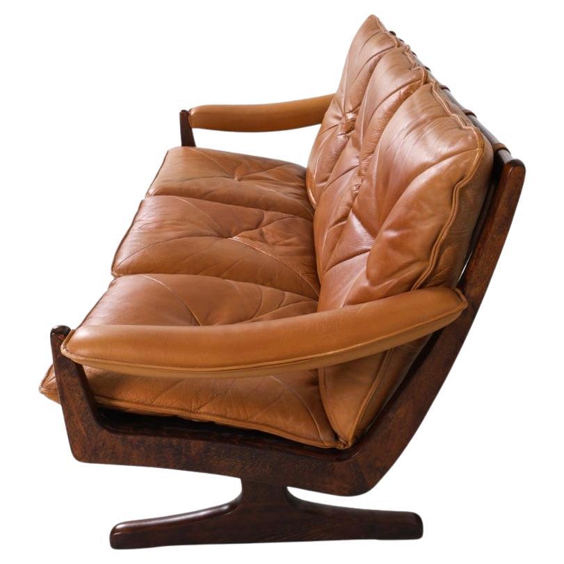 Woodwork Scandinavian Modern Cognac Brown Leather 3 seat sofa by Søda Galvano Norway For Sale