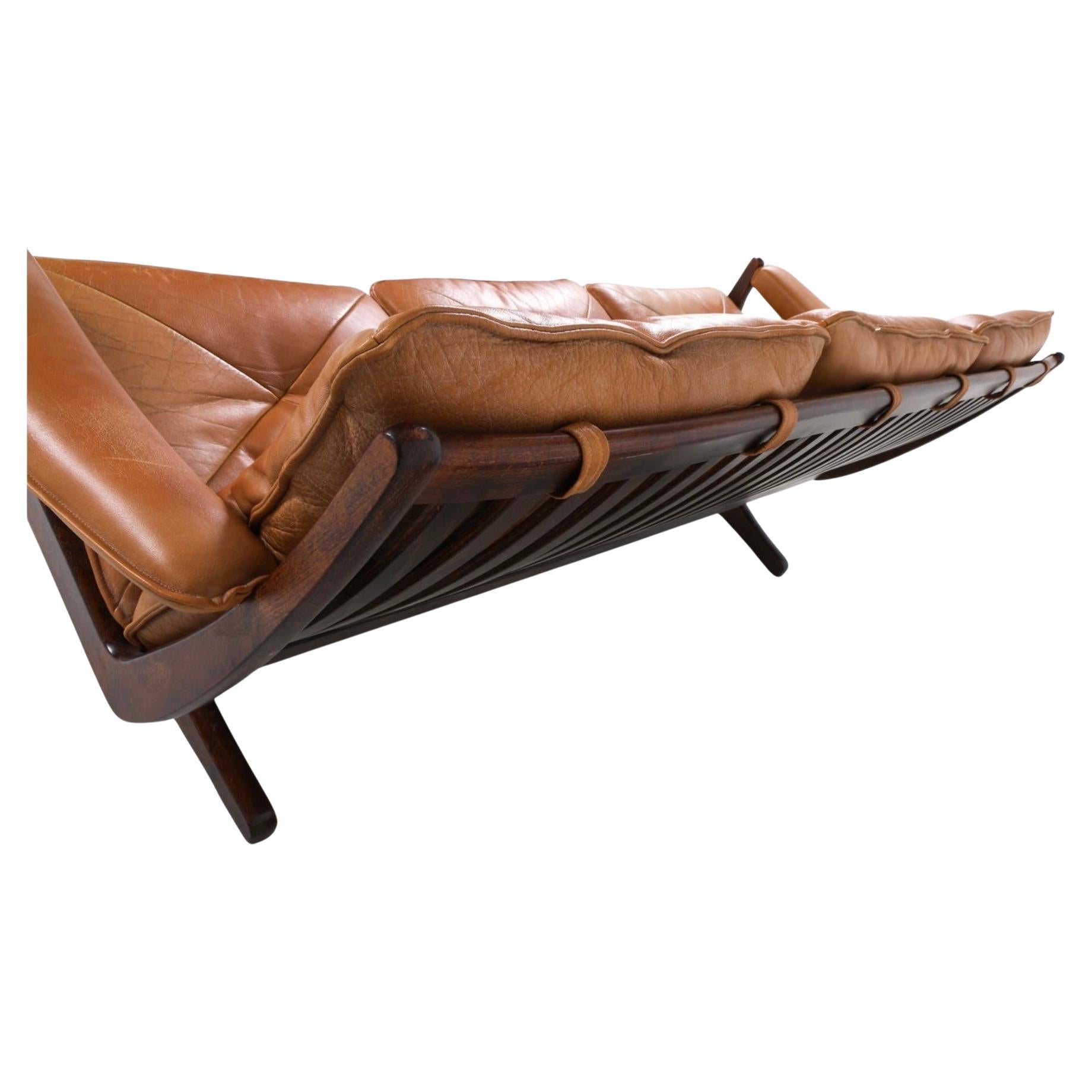 Late 20th Century Scandinavian Modern Cognac Brown Leather 3 seat sofa by Søda Galvano Norway For Sale