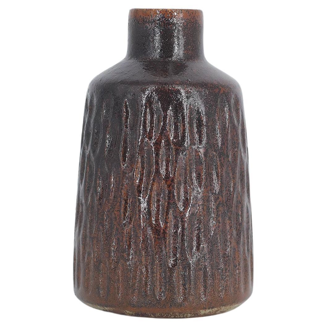 Scandinavian Modern Collectible Glazed Brown Stoneware Vase No.25 by Gunnar Borg For Sale