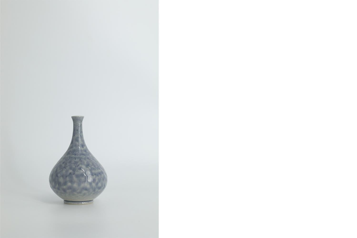 Swedish Scandinavian Modern Collectible Small Azure Stoneware Glazed Vase byGunnar Borg  For Sale