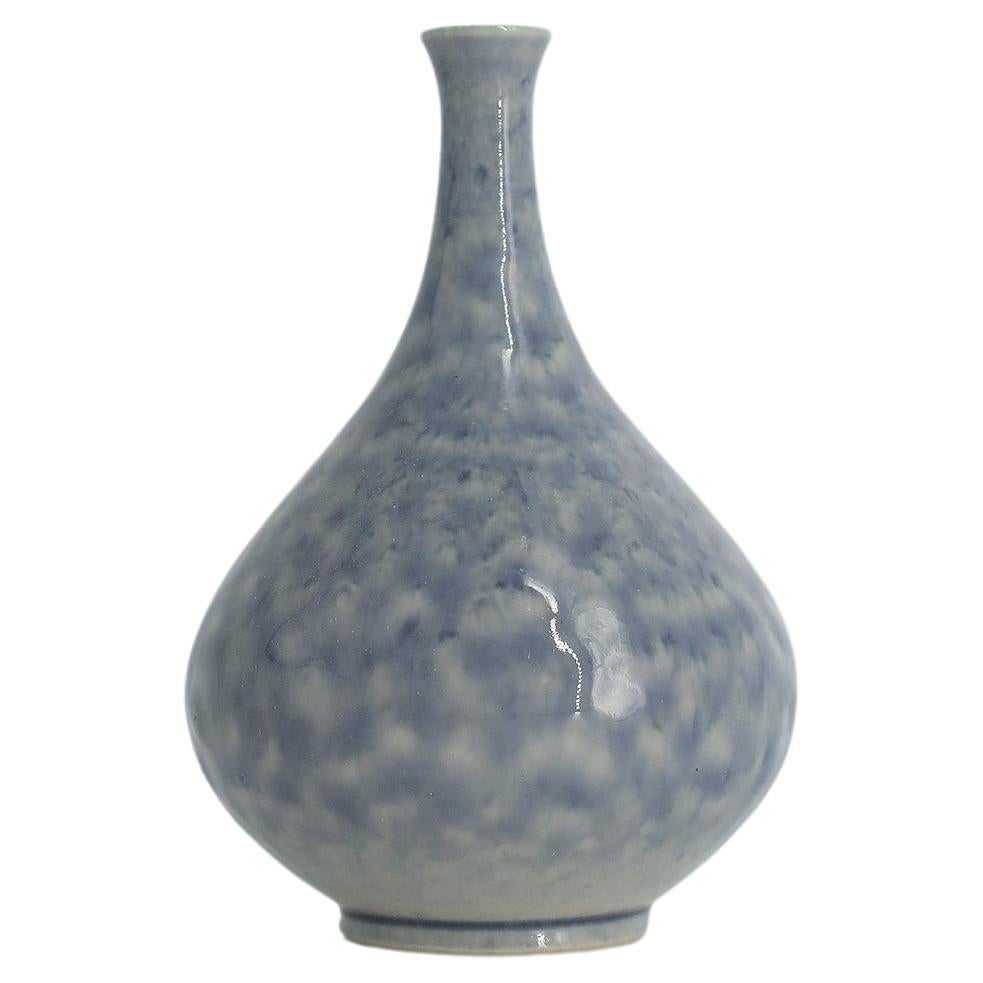 Scandinavian Modern Collectible Small Azure Stoneware Glazed Vase byGunnar Borg  For Sale