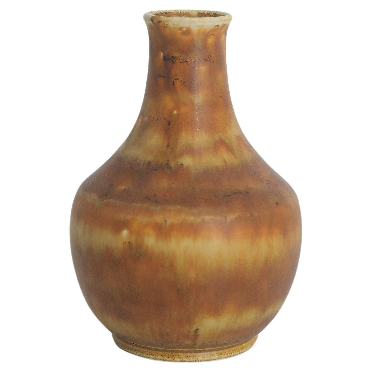 Scandinavian Modern Collectible Small Brown Stoneware Vase by Gunnar Borg  For Sale