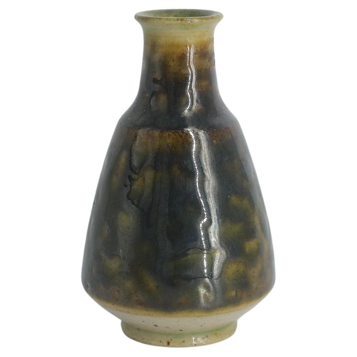 Scandinavian Modern Collectible Small Brown Stoneware Vase No.10 by Gunnar Borg  For Sale