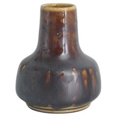 Used Scandinavian Modern Collectible Small Brown Stoneware Vase No.40 by Gunnar Borg 