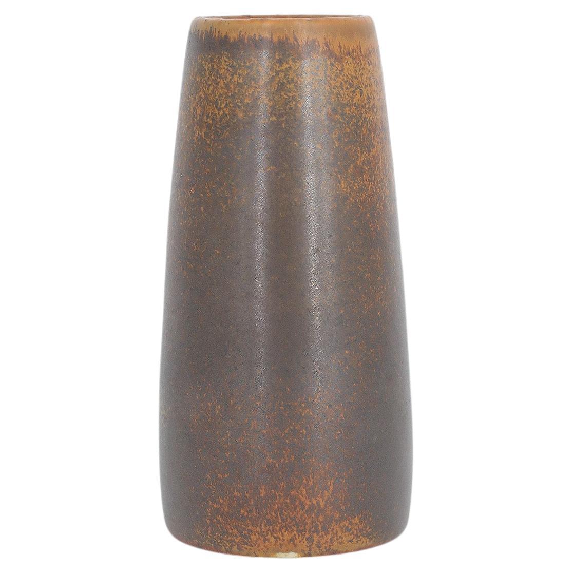 Scandinavian Modern Collectible Small Chocolate Stoneware Vase by Gunnar Borg  For Sale