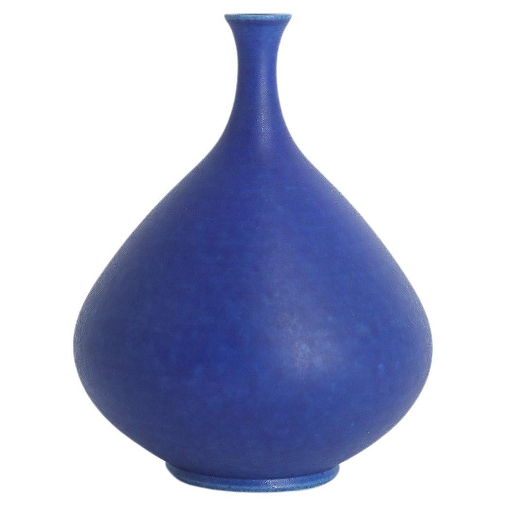 Scandinavian Modern Collectible Small Cobalt Stoneware Vase by Gunnar Borg  For Sale