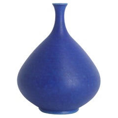Vintage Scandinavian Modern Collectible Small Cobalt Stoneware Vase by Gunnar Borg 