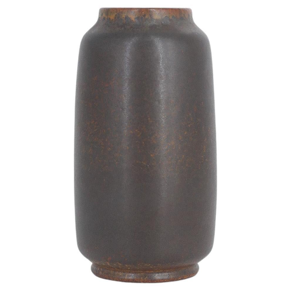 Scandinavian Modern Collectible Small Dark Chocolate Stoneware Vase by G. Borg  For Sale