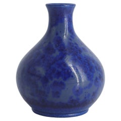 Retro Scandinavian Modern Collectible Small Glazed Sapphire Stoneware Vase by G. Borg 
