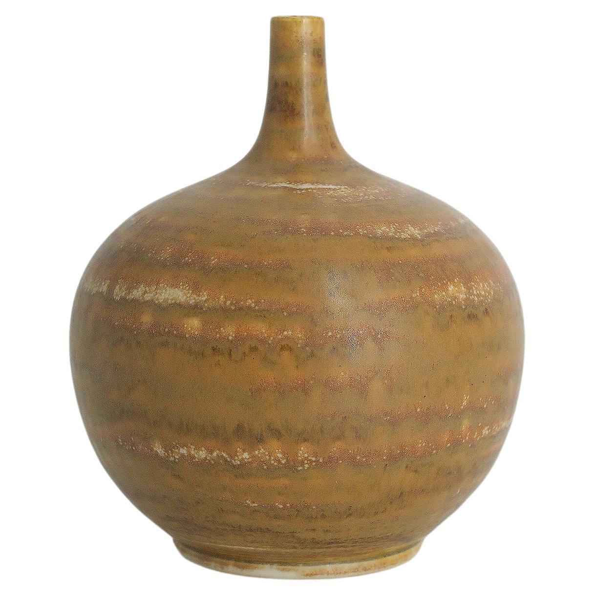 Scandinavian Modern Collectible Small Spherical Stoneware Vase by Gunnar Borg  For Sale