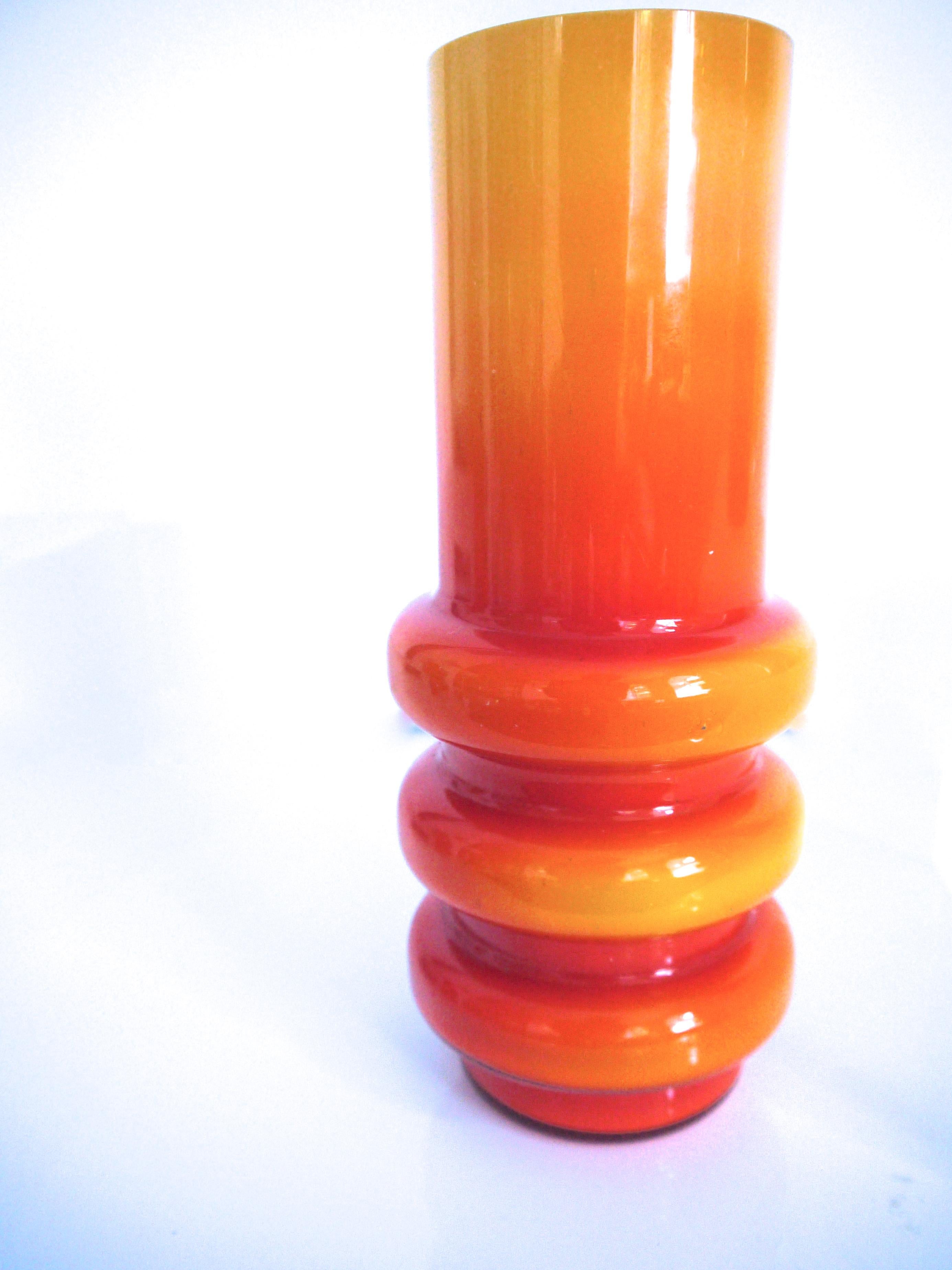 Late 20th Century Scandinavian Modern Collection of Orange Hooped Glass Vases by Ryd, Mid-1970s For Sale